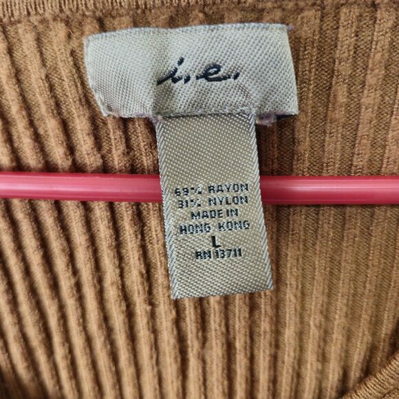 I.E. Brand Copper Ribbed Sweater Juniors Large Chain Eyelet V Neck 3/4 Sleeve - Picture 3 of 8